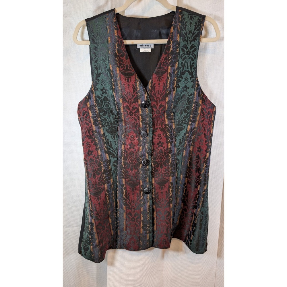 Vintage Mirrors Tapestry Vest Large M/L Damask Brocade Boho 90s Waistcoat